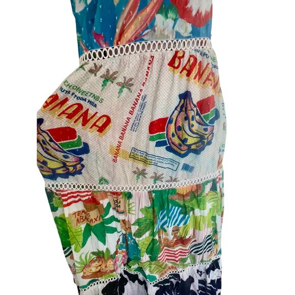 FARM RIO MAXI DRESS FLOWY SZ SMALL TROPICAL FRUITY PRINT MAXIMALIST AESTHETIC - Picture 9 of 16